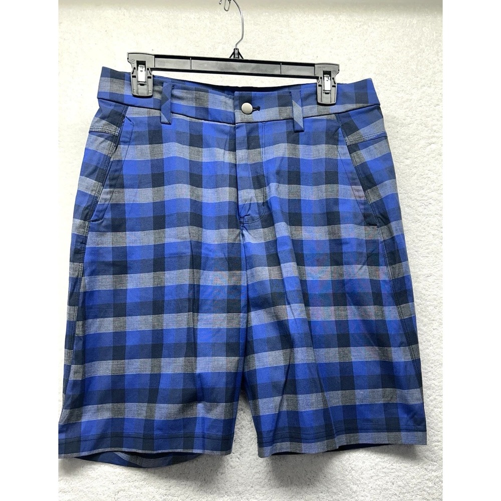 Lululemon Commission Men's 32 Blue Plaid Cotton Blend Shorts (B2)